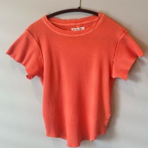 We The Free What's Up Baby Waffle Knit Shirt in Tigerlily Orange